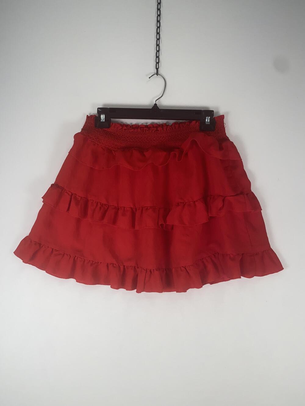 Lush Skirt Womens Large Red Ruffle Tiered Peasant Mini Elastic Waist Boho